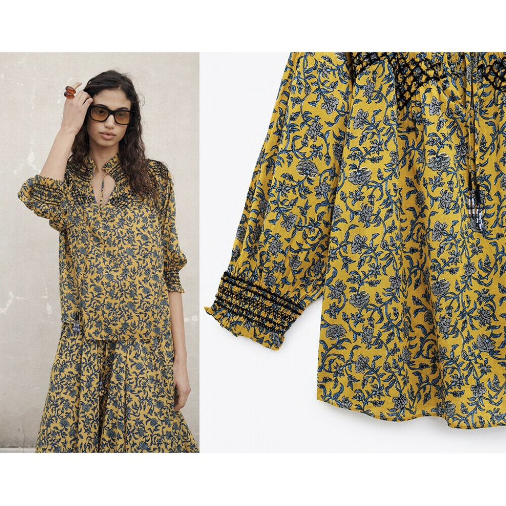 NEW zara print yellow shirt 6895